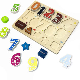 Stortz- Begin Again - Wooden Number and Shape Puzzle Toddler Learning Puzzle Shape Sorter