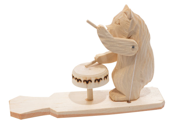 Hand Carved Drummer Bear Toy