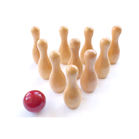 Hand made Tabletop Bowling Set - Natural Wood and Red Ball by Legacy Learning Academy