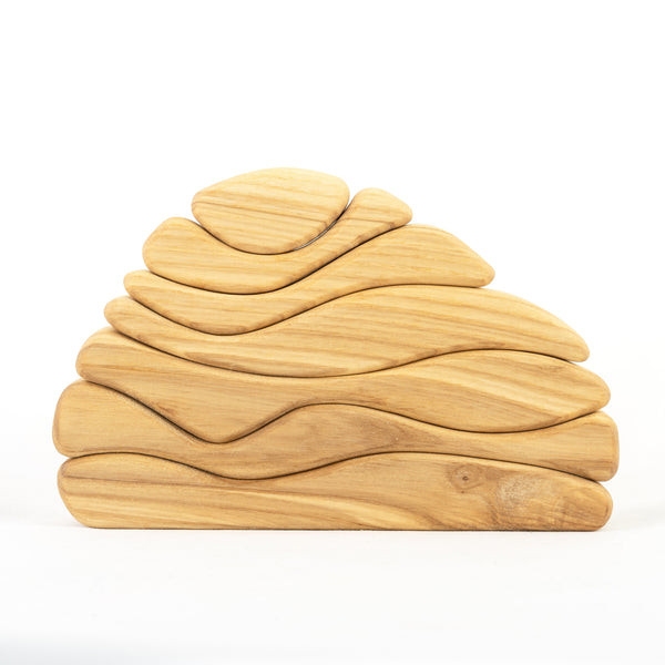 Handmade Natural Waves Wooden Sculptural Blocks Stacker Puzzle